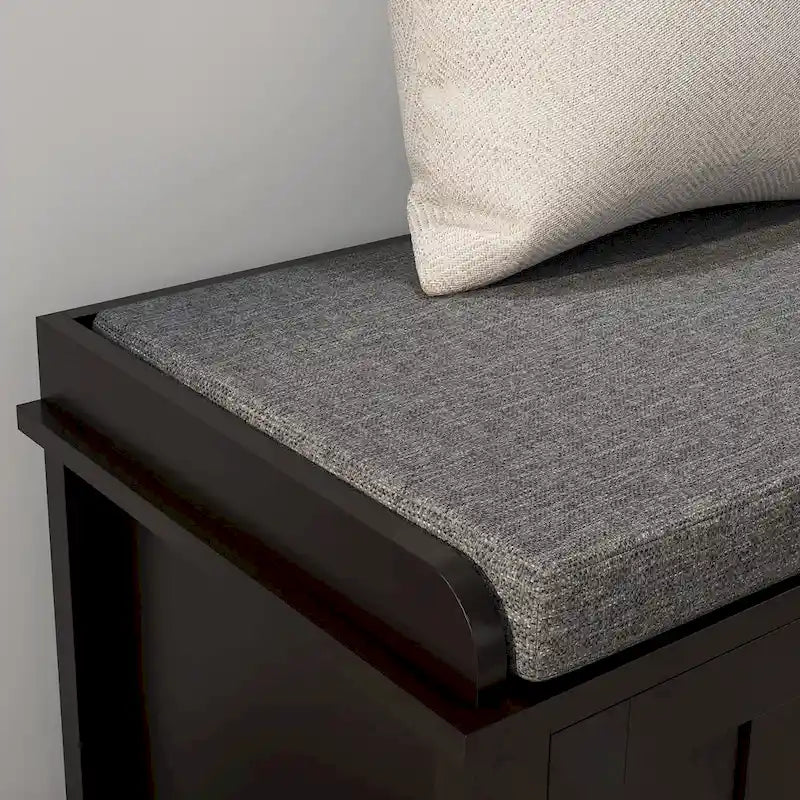 HOMCOM Entryway Shoe Bench Storage Ottoman with Adjustable Shelving, 6 Compartments, and Padded Seat, White/Grey