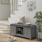 HOMCOM Entryway Shoe Bench Storage Ottoman with Adjustable Shelving, 6 Compartments, and Padded Seat, White/Grey