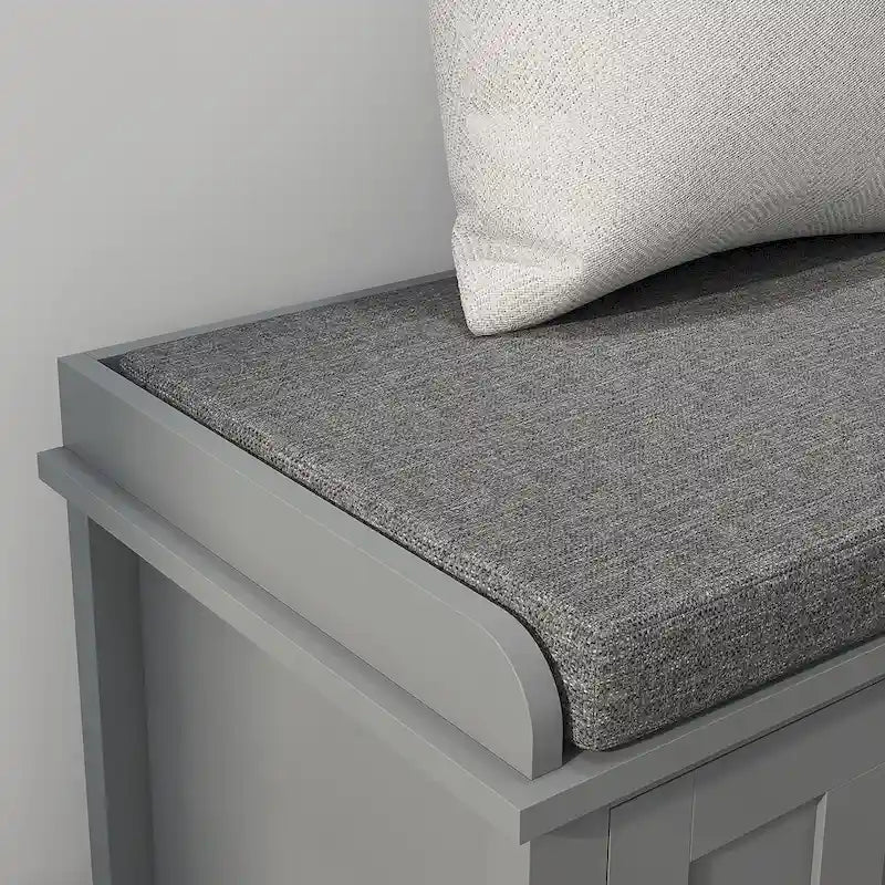 HOMCOM Entryway Shoe Bench Storage Ottoman with Adjustable Shelving, 6 Compartments, and Padded Seat, White/Grey