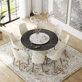 59 Modern Round Dining Table for 8, Black Sintered Stone Tabletop with Lazy Susan