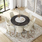 59 Modern Round Dining Table for 8, Black Sintered Stone Tabletop with Lazy Susan