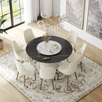59 Modern Round Dining Table for 8, Black Sintered Stone Tabletop with Lazy Susan