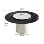 59 Modern Round Dining Table for 8, Black Sintered Stone Tabletop with Lazy Susan