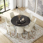 59 Modern Round Dining Table for 8, Black Sintered Stone Tabletop with Lazy Susan