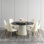 59 Modern Round Dining Table for 8, Black Sintered Stone Tabletop with Lazy Susan