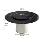 59 Modern Round Dining Table for 8, Black Sintered Stone Tabletop with Lazy Susan