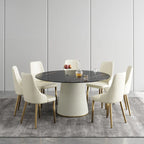 59 Modern Round Dining Table for 8, Black Sintered Stone Tabletop with Lazy Susan