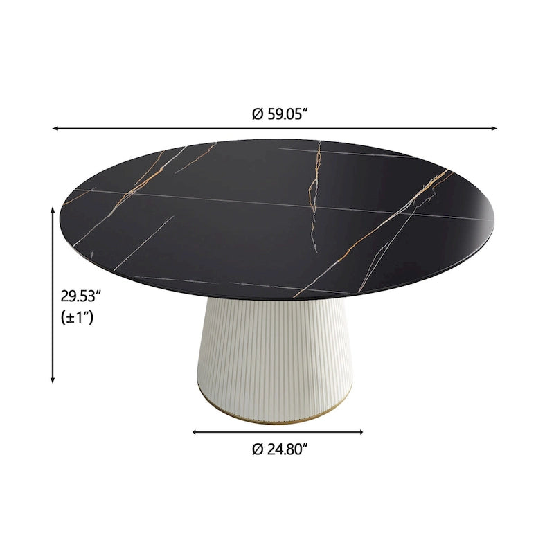 59 Modern Round Dining Table for 8, Black Sintered Stone Tabletop with Lazy Susan