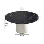 59 Modern Round Dining Table for 8, Black Sintered Stone Tabletop with Lazy Susan