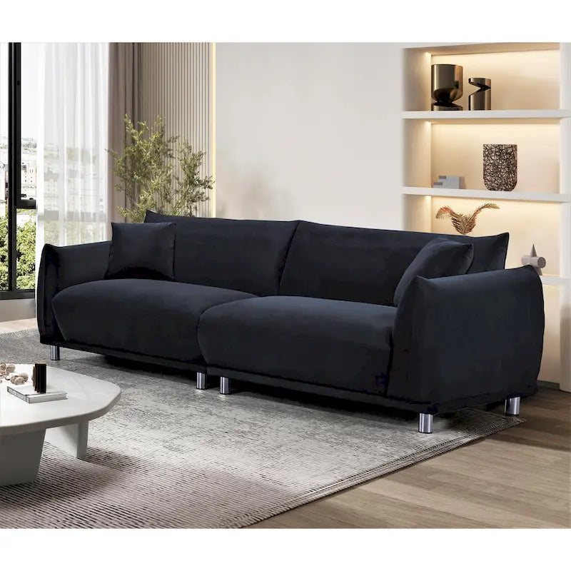 US Pride Furniture 88.2W Metal-Legs Velvet Fabirc Foam Sofa
