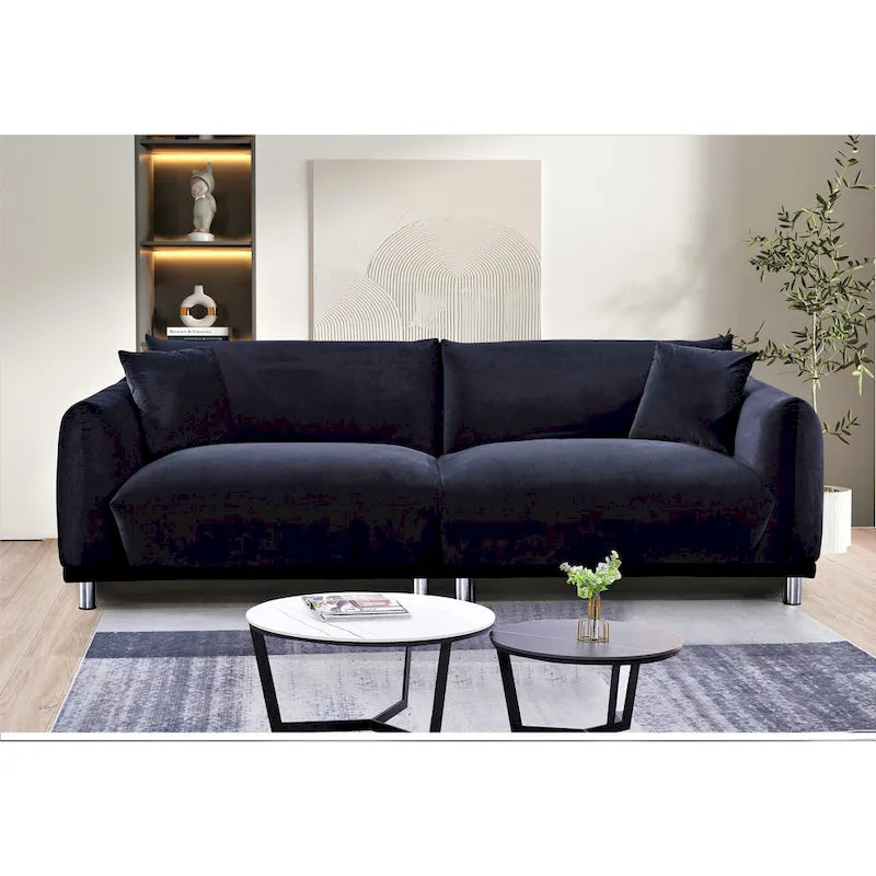 US Pride Furniture 88.2W Metal-Legs Velvet Fabirc Foam Sofa