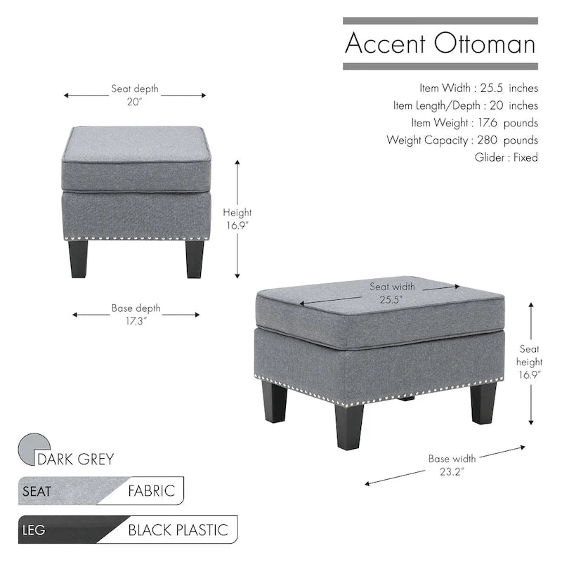 Porthos Home Yule Fabric Accent Ottoman Footstool