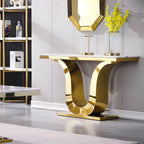 50 inch Luxury Console Table Rectangle Living Room White Sofa Entryway Table with Stainless Steel U Base