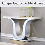 50 inch Luxury Console Table Rectangle Living Room White Sofa Entryway Table with Stainless Steel U Base
