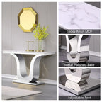 50 inch Luxury Console Table Rectangle Living Room White Sofa Entryway Table with Stainless Steel U Base