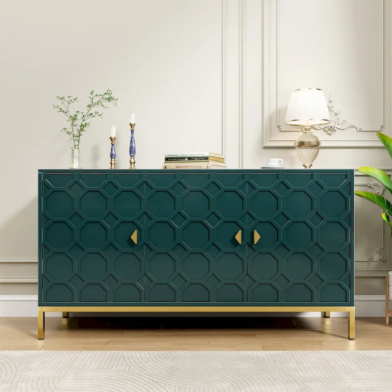 Clihome 3 Door Glossy Media Storage Sideboard Accent Cabinet