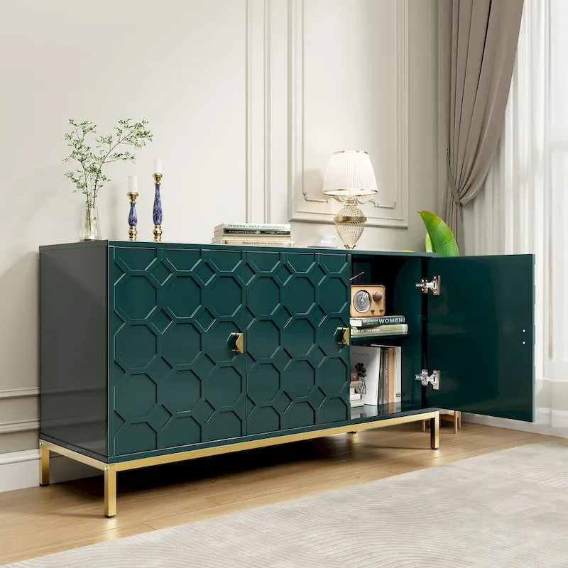Clihome 3 Door Glossy Media Storage Sideboard Accent Cabinet