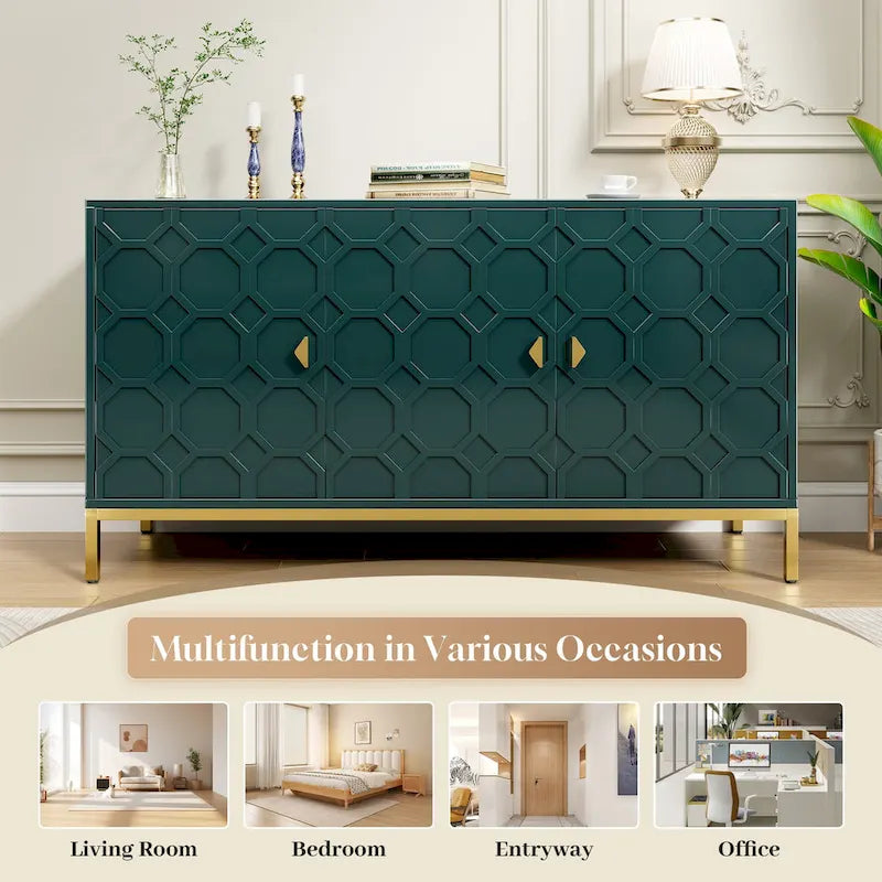 Clihome 3 Door Glossy Media Storage Sideboard Accent Cabinet