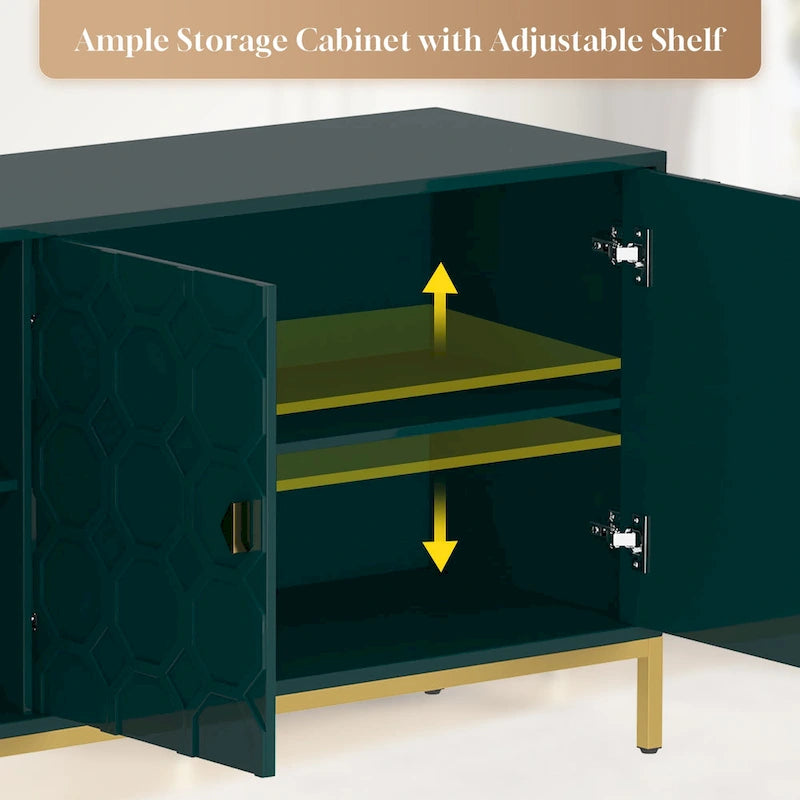 Clihome 3 Door Glossy Media Storage Sideboard Accent Cabinet