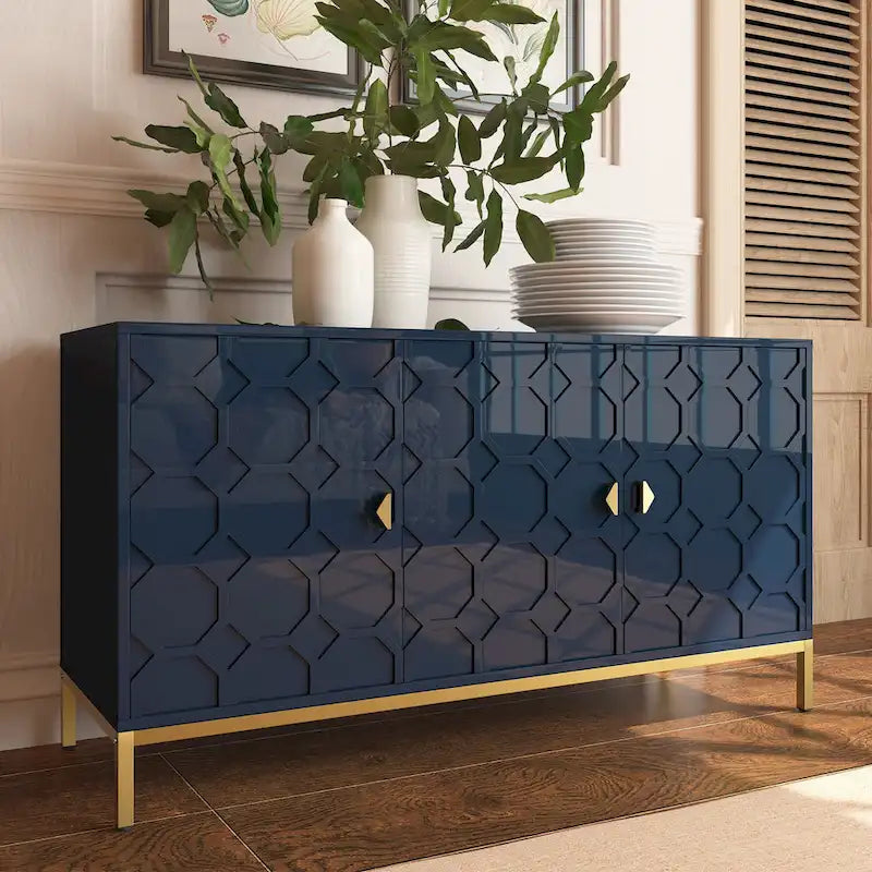 Clihome 3 Door Glossy Media Storage Sideboard Accent Cabinet
