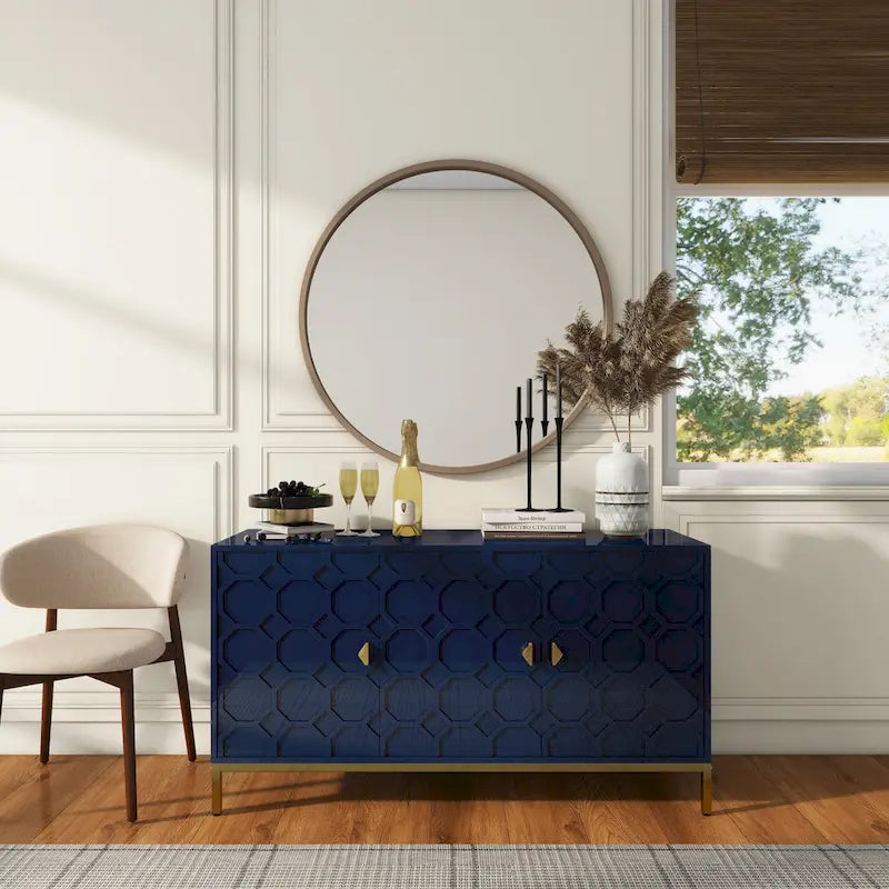 Clihome 3 Door Glossy Media Storage Sideboard Accent Cabinet