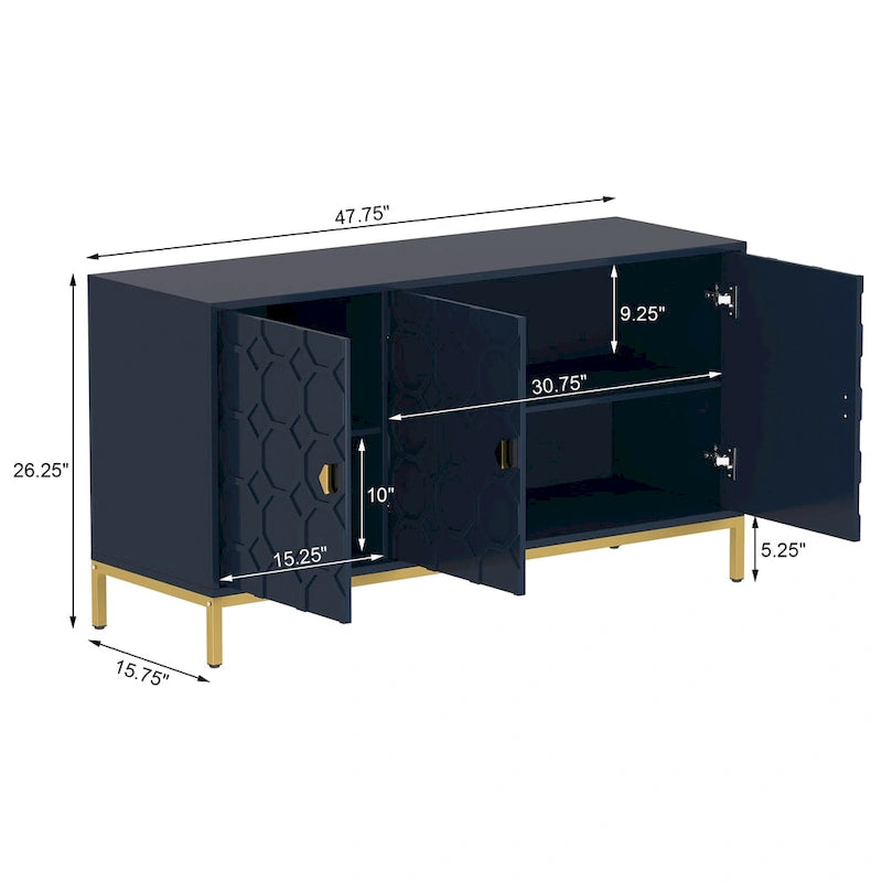 Clihome 3 Door Glossy Media Storage Sideboard Accent Cabinet
