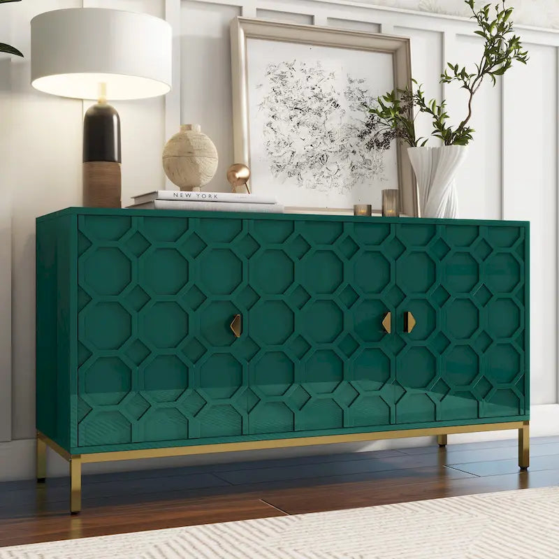 Clihome 3 Door Glossy Media Storage Sideboard Accent Cabinet