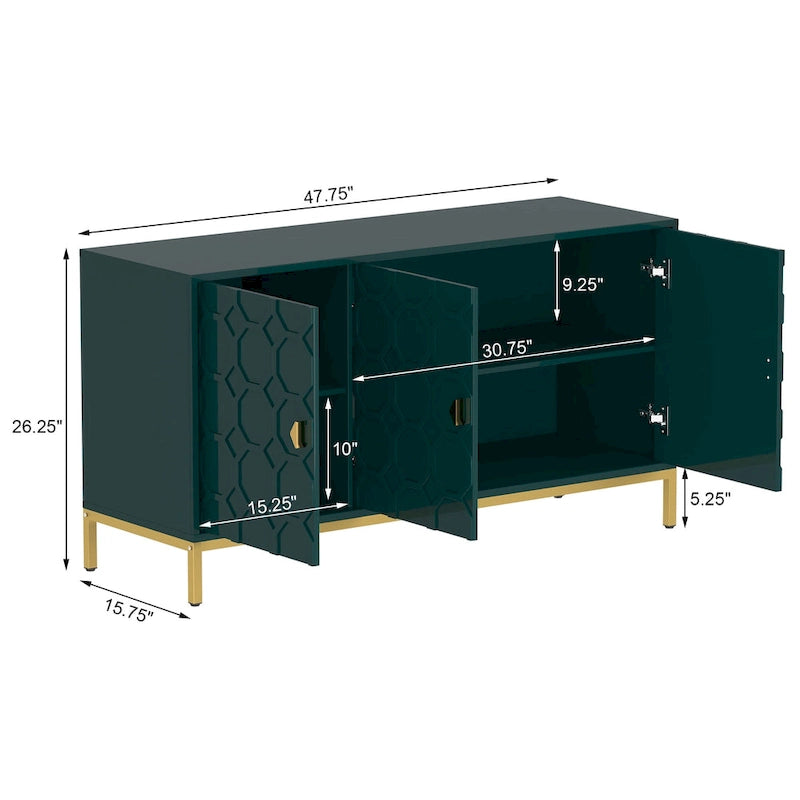 Clihome 3 Door Glossy Media Storage Sideboard Accent Cabinet