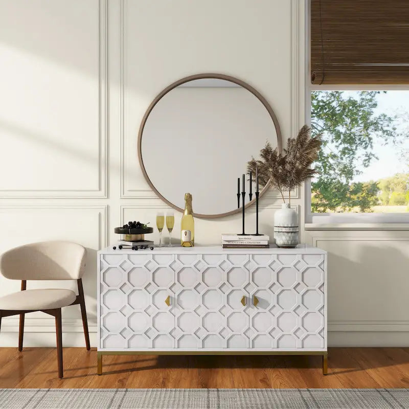 Clihome 3 Door Glossy Media Storage Sideboard Accent Cabinet
