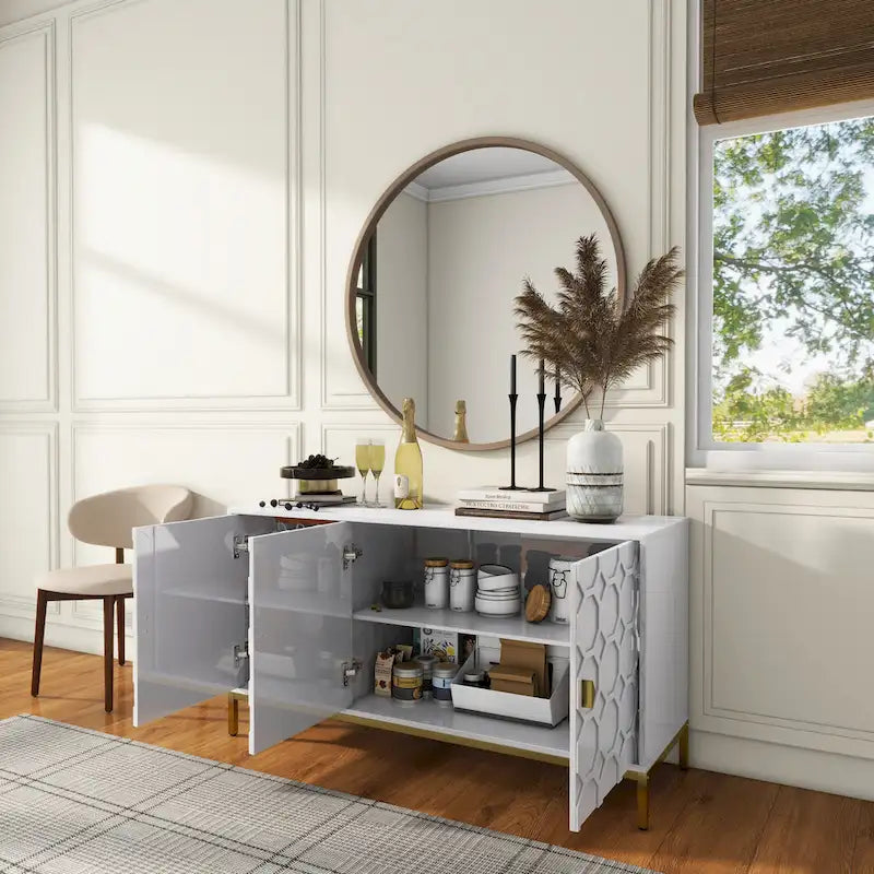 Clihome 3 Door Glossy Media Storage Sideboard Accent Cabinet