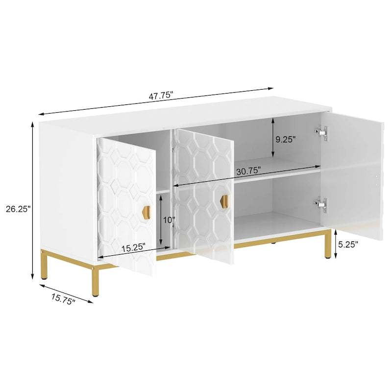 Clihome 3 Door Glossy Media Storage Sideboard Accent Cabinet