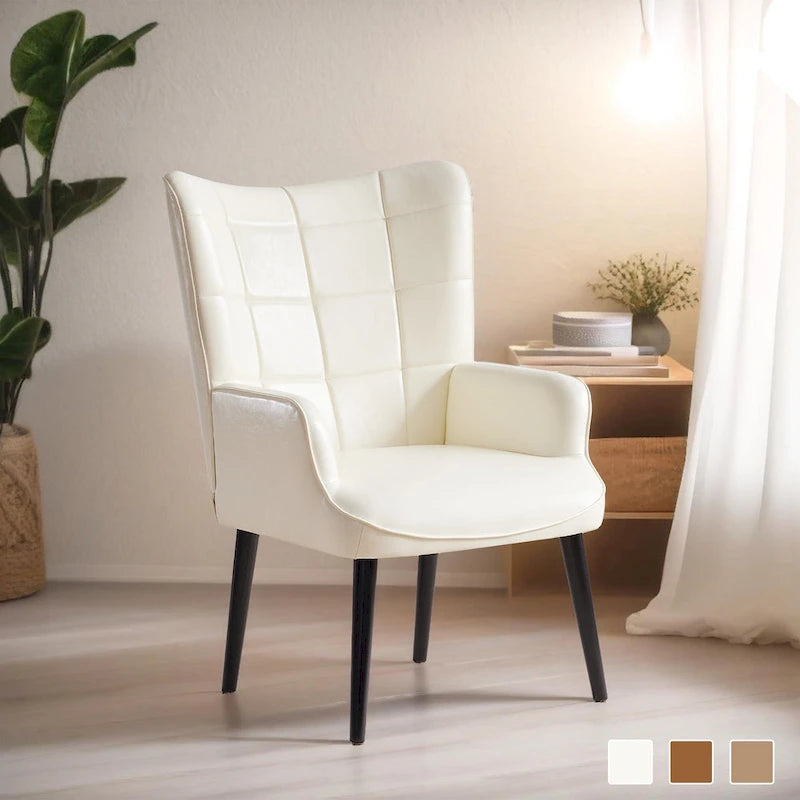 HUIMO High-back Accent Chair Modern Wing Back Chair-Faux Leather