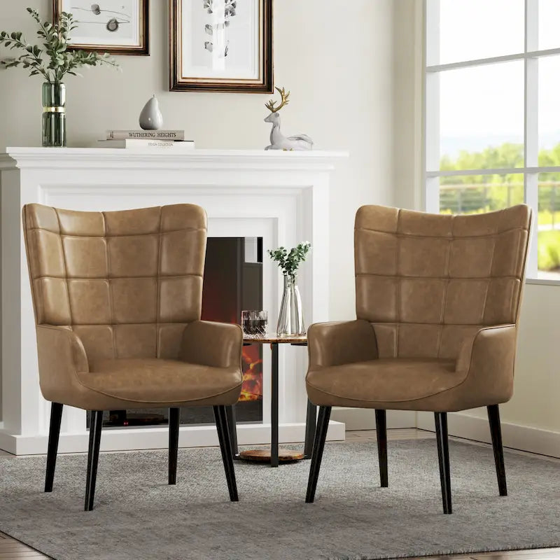 HUIMO High-back Accent Chair Modern Wing Back Chair-Faux Leather