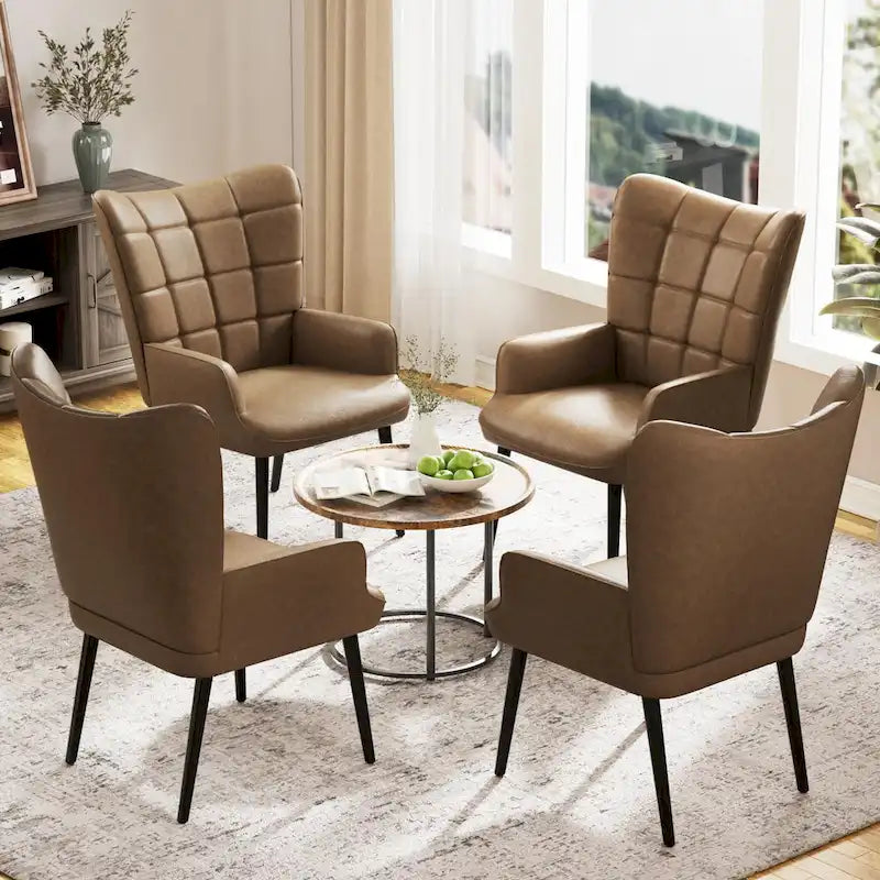 HUIMO High-back Accent Chair Modern Wing Back Chair-Faux Leather