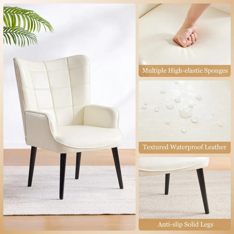HUIMO High-back Accent Chair Modern Wing Back Chair-Faux Leather