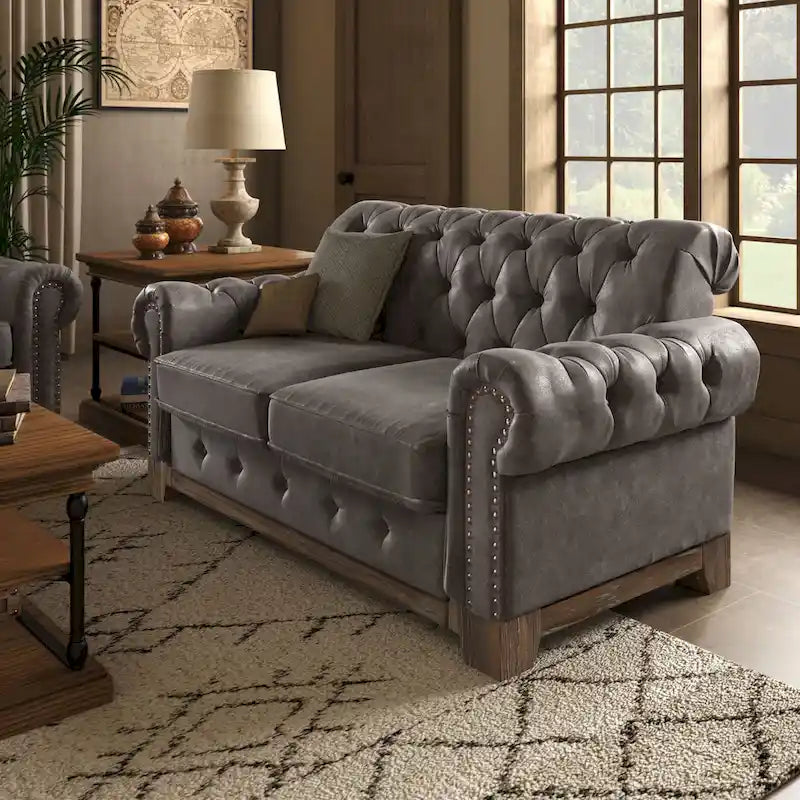 Greenwich Tufted Rolled Arm Nailhead Chesterfield Loveseat by iNSPIRE Q Artisan