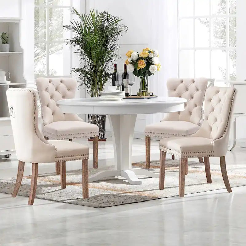 Velvet Modern Dining Chairs Set of 2, Upholstered Dining Side Chairs with Wood Legs, Nailhead Trim, Modern Dining Chairs - N/A