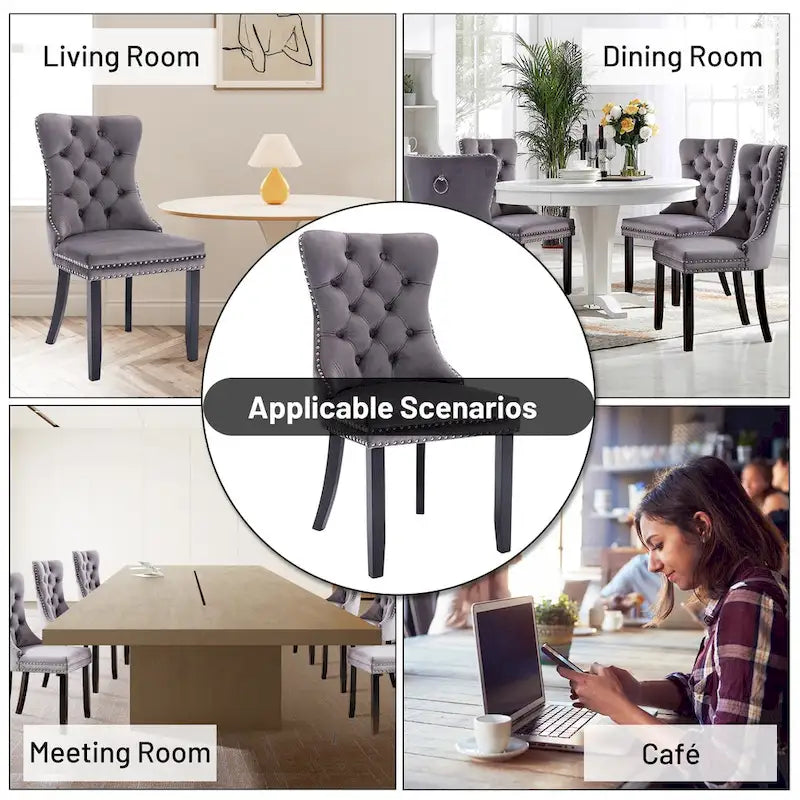 Velvet Modern Dining Chairs Set of 2, Upholstered Dining Side Chairs with Wood Legs, Nailhead Trim, Modern Dining Chairs - N/A