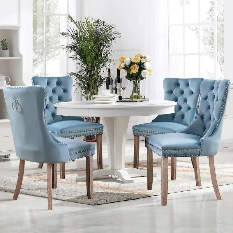 Velvet Modern Dining Chairs Set of 2, Upholstered Dining Side Chairs with Wood Legs, Nailhead Trim, Modern Dining Chairs - N/A