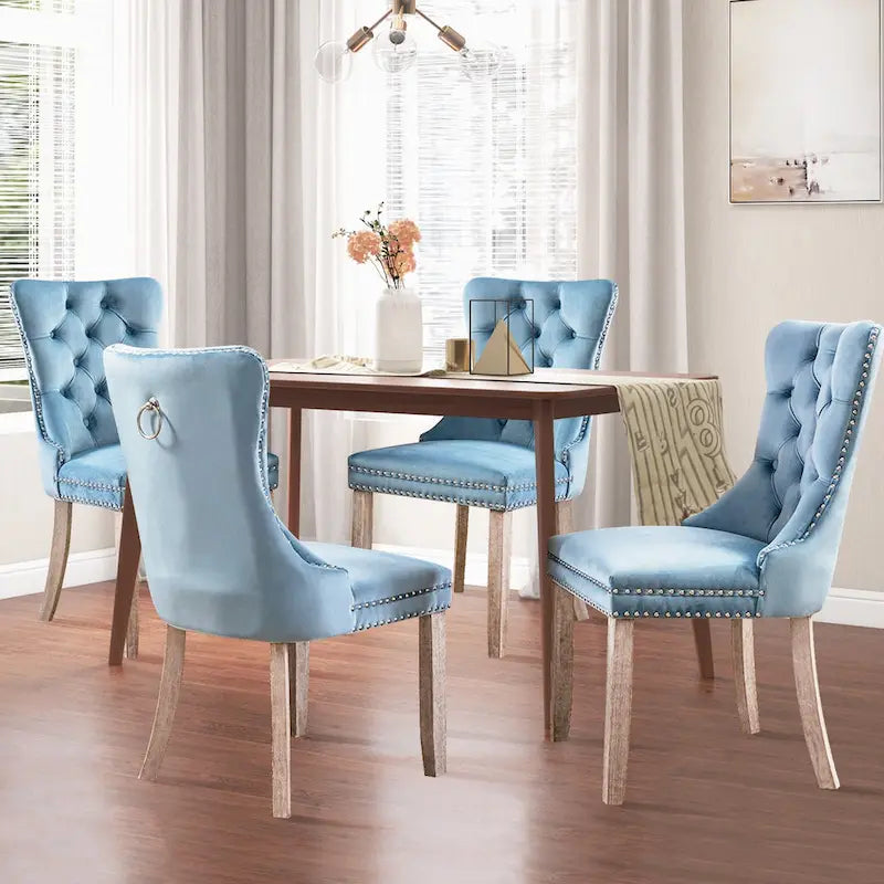 Velvet Modern Dining Chairs Set of 2, Upholstered Dining Side Chairs with Wood Legs, Nailhead Trim, Modern Dining Chairs - N/A