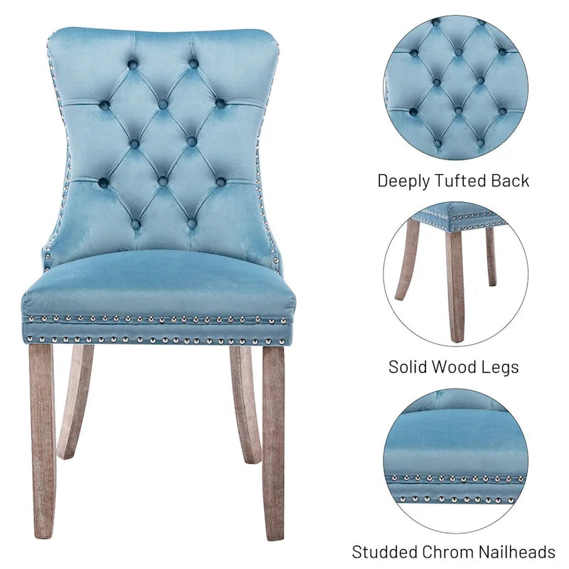 Velvet Modern Dining Chairs Set of 2, Upholstered Dining Side Chairs with Wood Legs, Nailhead Trim, Modern Dining Chairs - N/A