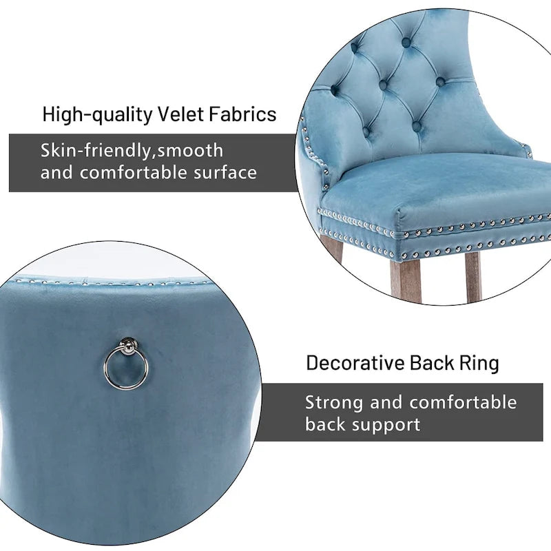 Velvet Modern Dining Chairs Set of 2, Upholstered Dining Side Chairs with Wood Legs, Nailhead Trim, Modern Dining Chairs - N/A