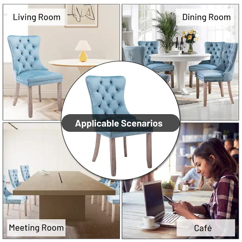 Velvet Modern Dining Chairs Set of 2, Upholstered Dining Side Chairs with Wood Legs, Nailhead Trim, Modern Dining Chairs - N/A