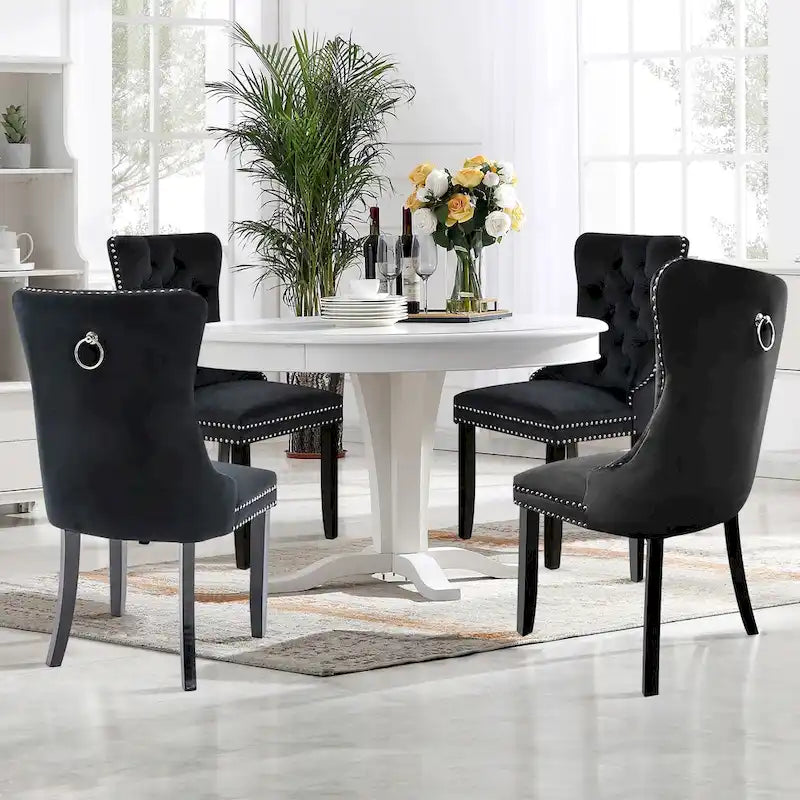 Velvet Modern Dining Chairs Set of 2, Upholstered Dining Side Chairs with Wood Legs, Nailhead Trim, Modern Dining Chairs - N/A