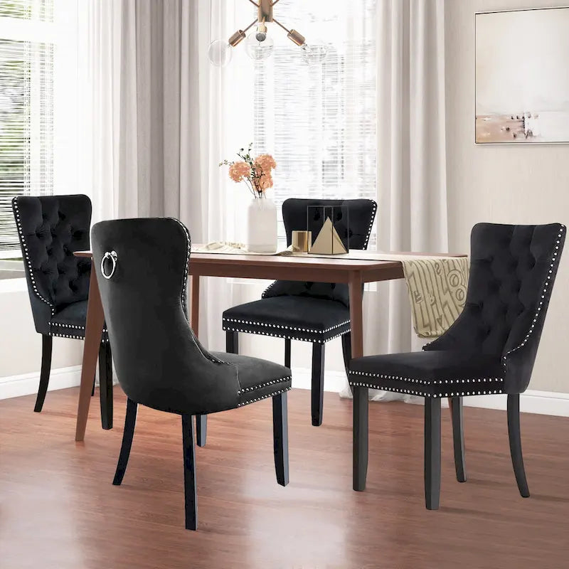 Velvet Modern Dining Chairs Set of 2, Upholstered Dining Side Chairs with Wood Legs, Nailhead Trim, Modern Dining Chairs - N/A