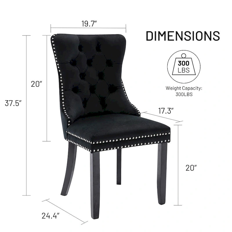 Velvet Modern Dining Chairs Set of 2, Upholstered Dining Side Chairs with Wood Legs, Nailhead Trim, Modern Dining Chairs - N/A