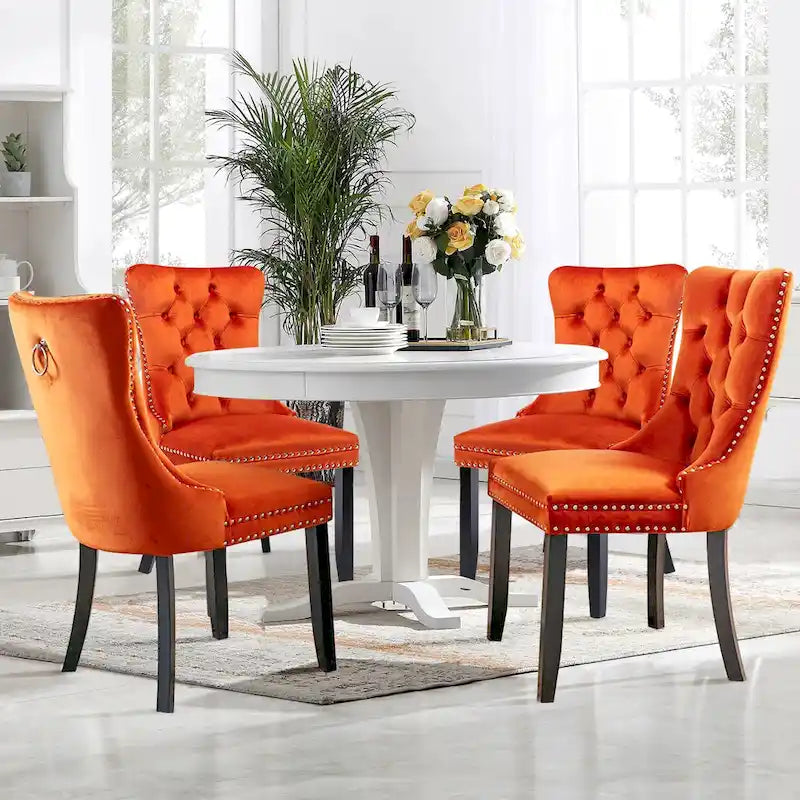 Velvet Modern Dining Chairs Set of 2, Upholstered Dining Side Chairs with Wood Legs, Nailhead Trim, Modern Dining Chairs - N/A