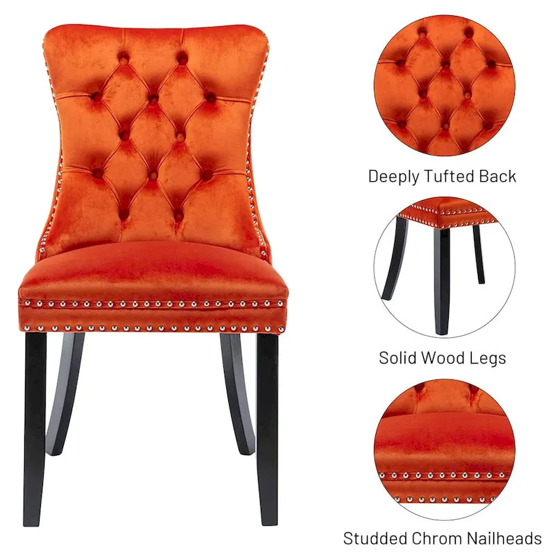 Velvet Modern Dining Chairs Set of 2, Upholstered Dining Side Chairs with Wood Legs, Nailhead Trim, Modern Dining Chairs - N/A