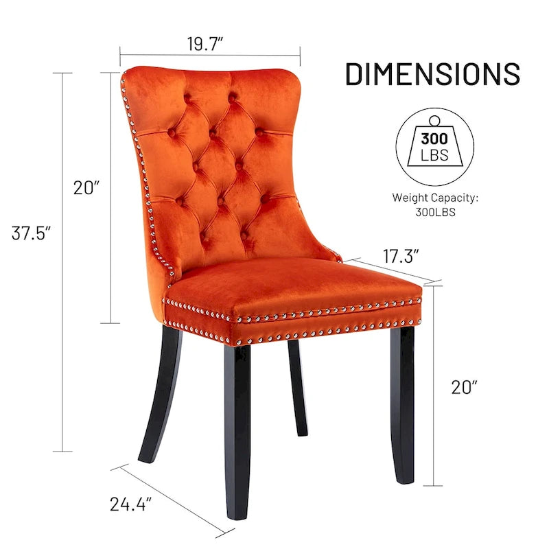 Velvet Modern Dining Chairs Set of 2, Upholstered Dining Side Chairs with Wood Legs, Nailhead Trim, Modern Dining Chairs - N/A