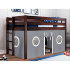 JACKPOT Contemporary Low Loft Twin Bed with End Ladder and Tent